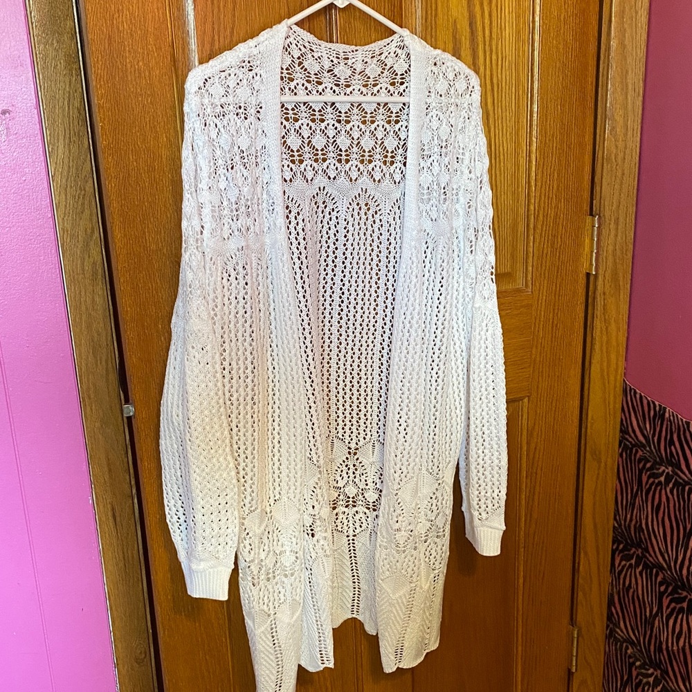 SHEIN White Lace Open-Knit Cardigan